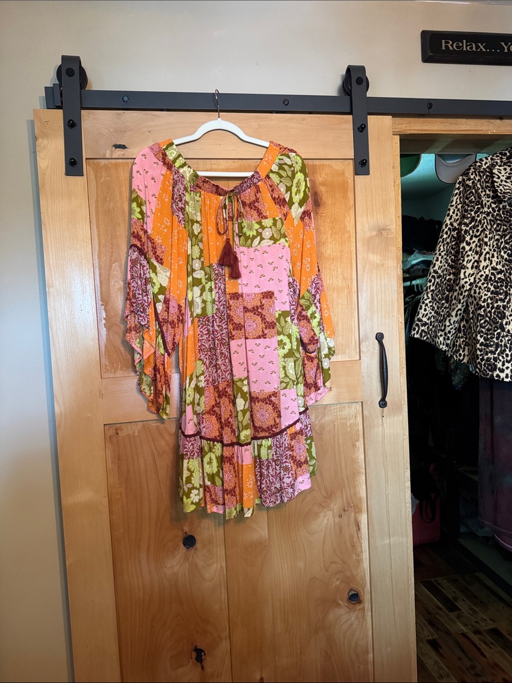 Boho Patchwork Flutter Tunic in Pink, Orange & Green